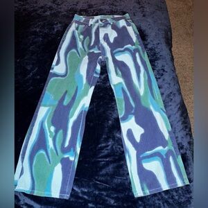 SHIEN EZwear Graphic Pattern Wide Leg Jeans